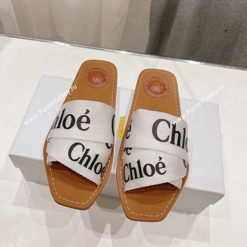Chloe Woody Flat Slide Sandals in Original Ribbon Optic White 2024 (MD-240227132)