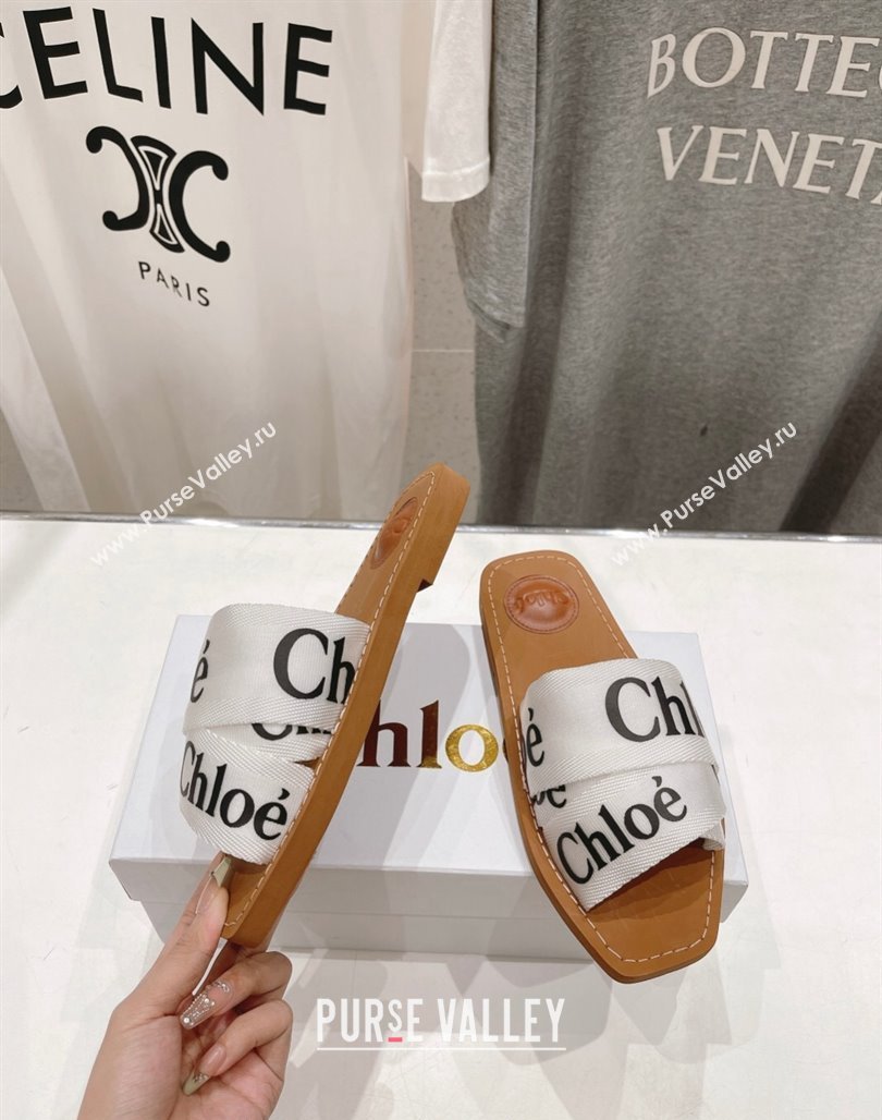 Chloe Woody Flat Slide Sandals in Original Ribbon Optic White 2024 (MD-240227132)