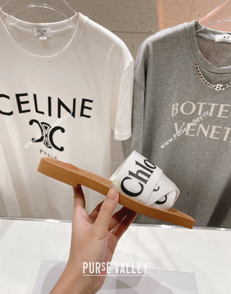 Chloe Woody Flat Slide Sandals in Original Ribbon Optic White 2024 (MD-240227132)