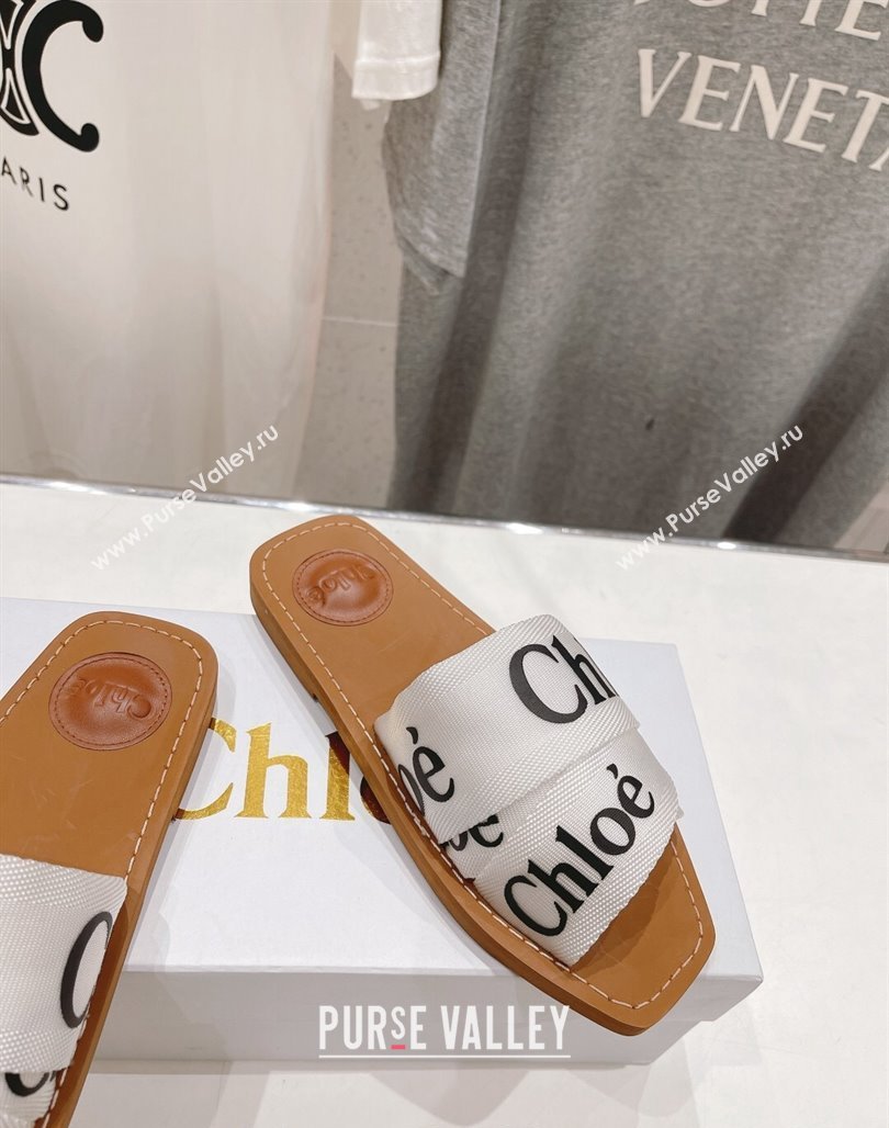 Chloe Woody Flat Slide Sandals in Original Ribbon Optic White 2024 (MD-240227132)
