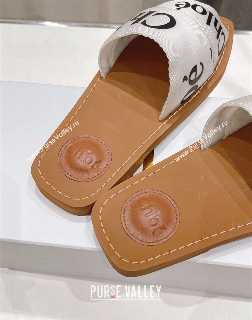 Chloe Woody Flat Slide Sandals in Original Ribbon Optic White 2024 (MD-240227132)