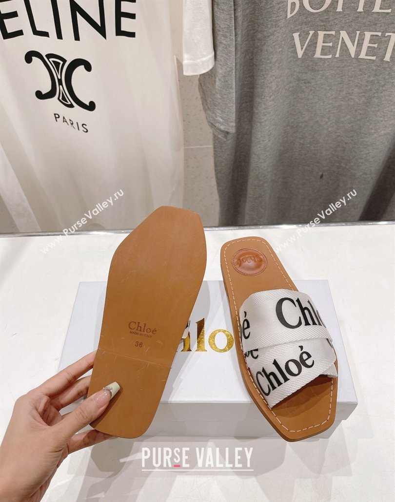 Chloe Woody Flat Slide Sandals in Original Ribbon Optic White 2024 (MD-240227132)