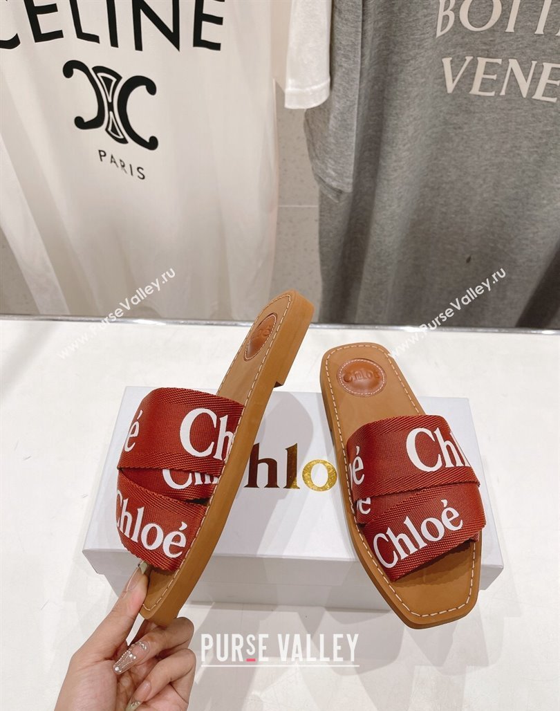 Chloe Woody Flat Slide Sandals in Original Ribbon Dark Orange 2024 (MD-240227133)