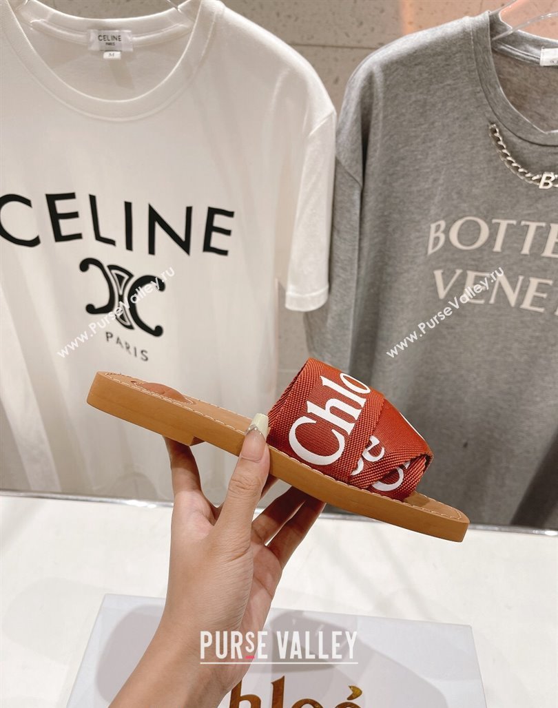 Chloe Woody Flat Slide Sandals in Original Ribbon Dark Orange 2024 (MD-240227133)