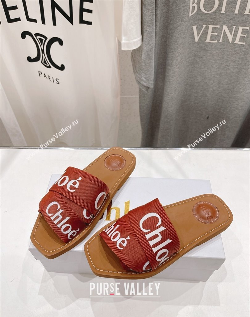 Chloe Woody Flat Slide Sandals in Original Ribbon Dark Orange 2024 (MD-240227133)