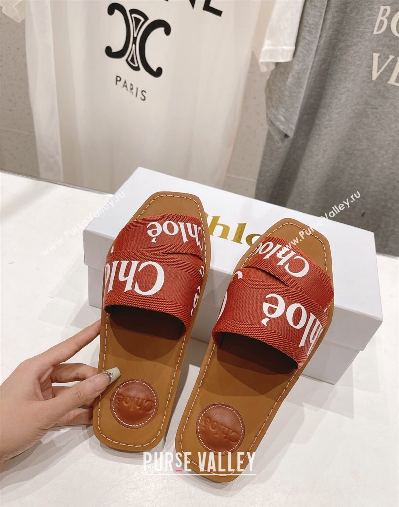 Chloe Woody Flat Slide Sandals in Original Ribbon Dark Orange 2024 (MD-240227133)