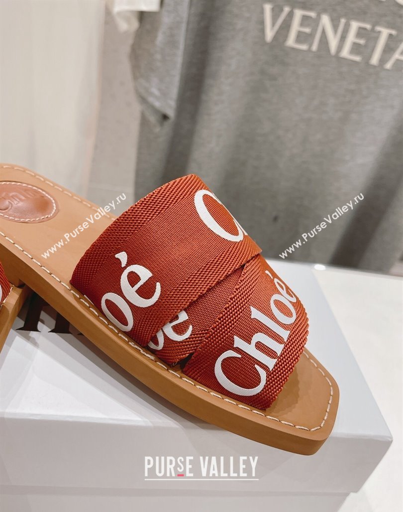 Chloe Woody Flat Slide Sandals in Original Ribbon Dark Orange 2024 (MD-240227133)