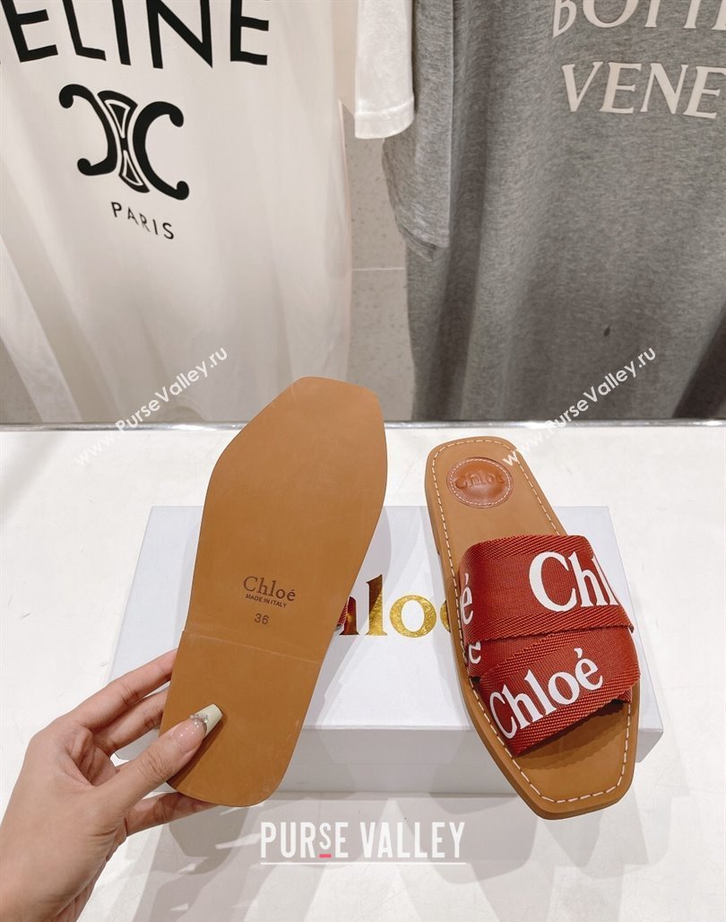 Chloe Woody Flat Slide Sandals in Original Ribbon Dark Orange 2024 (MD-240227133)