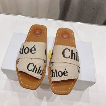 Chloe Woody Flat Slide Sandals in Original Ribbon Light Beige/Black 2024 (MD-240227134)