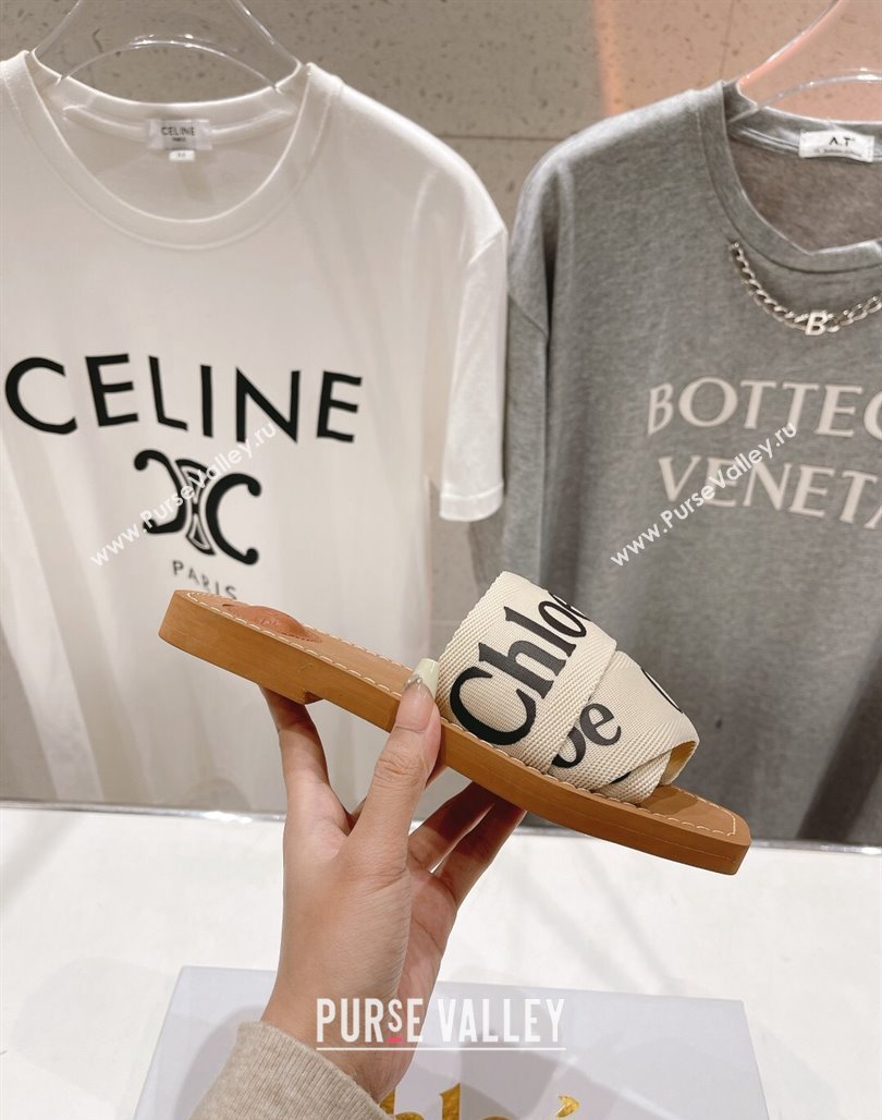 Chloe Woody Flat Slide Sandals in Original Ribbon Light Beige/Black 2024 (MD-240227134)