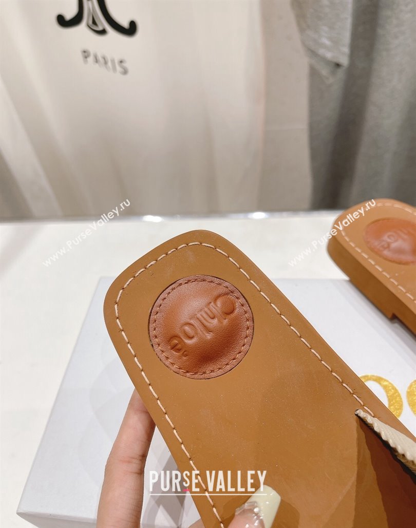 Chloe Woody Flat Slide Sandals in Original Ribbon Light Beige/Black 2024 (MD-240227134)