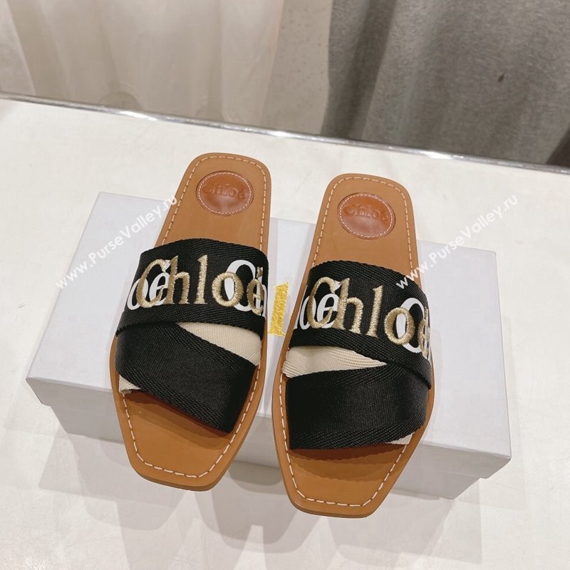 Chloe Woody Flat Slide Sandals in Original Ribbon Black/Multicolor 2024 (MD-240227135)