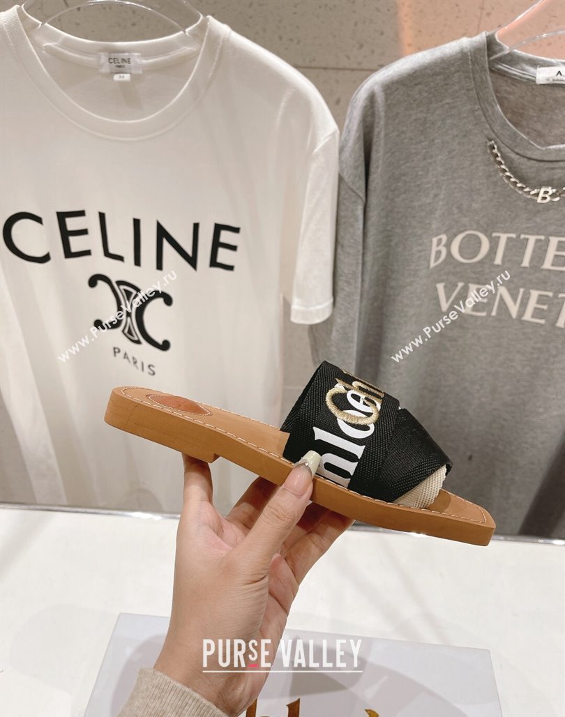 Chloe Woody Flat Slide Sandals in Original Ribbon Black/Multicolor 2024 (MD-240227135)