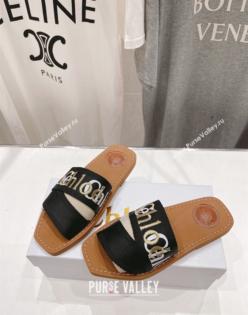 Chloe Woody Flat Slide Sandals in Original Ribbon Black/Multicolor 2024 (MD-240227135)