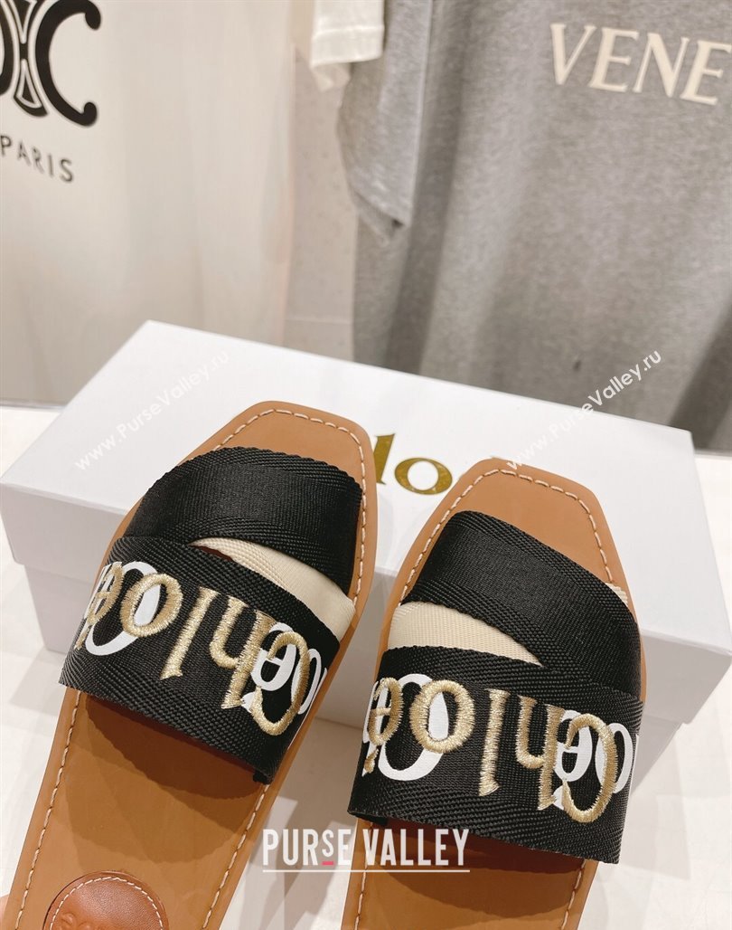 Chloe Woody Flat Slide Sandals in Original Ribbon Black/Multicolor 2024 (MD-240227135)