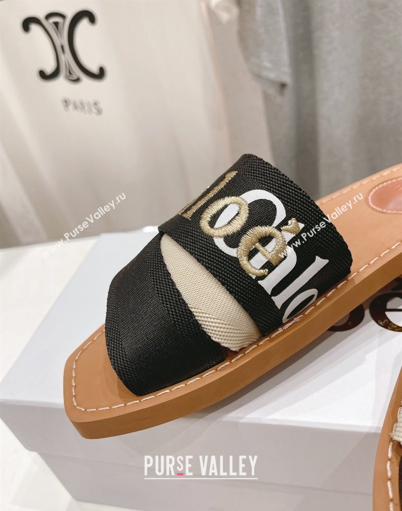 Chloe Woody Flat Slide Sandals in Original Ribbon Black/Multicolor 2024 (MD-240227135)