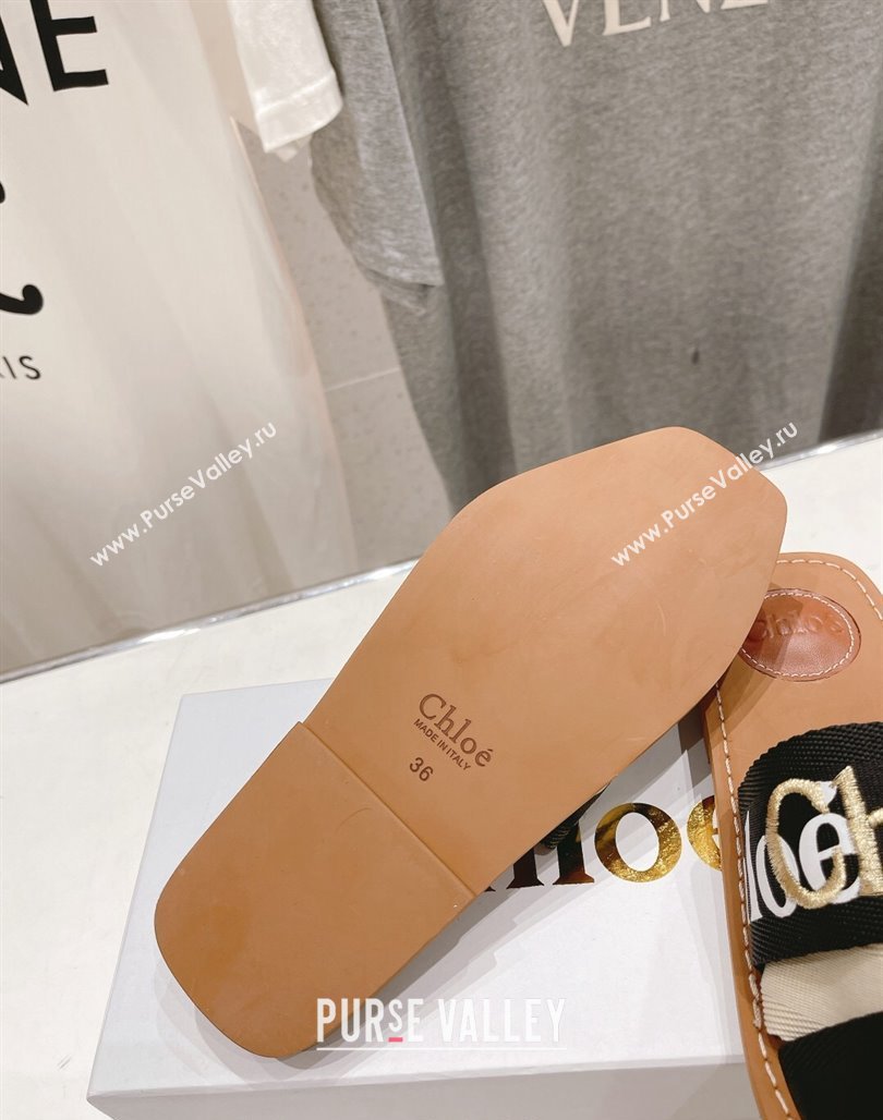 Chloe Woody Flat Slide Sandals in Original Ribbon Black/Multicolor 2024 (MD-240227135)