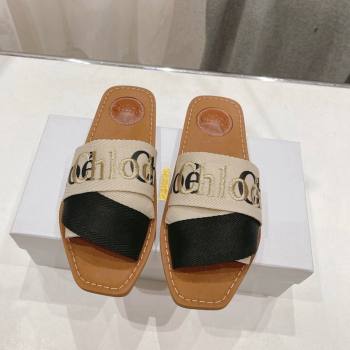 Chloe Woody Flat Slide Sandals in Original Ribbon Beige/Multicolor 2024 (MD-240227136)