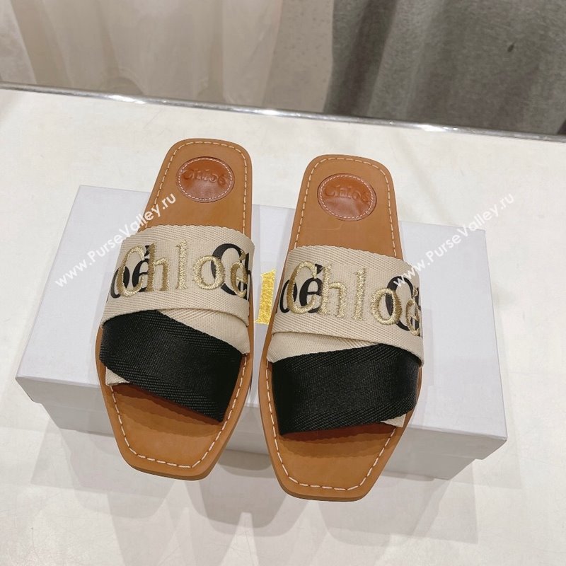 Chloe Woody Flat Slide Sandals in Original Ribbon Beige/Multicolor 2024 (MD-240227136)
