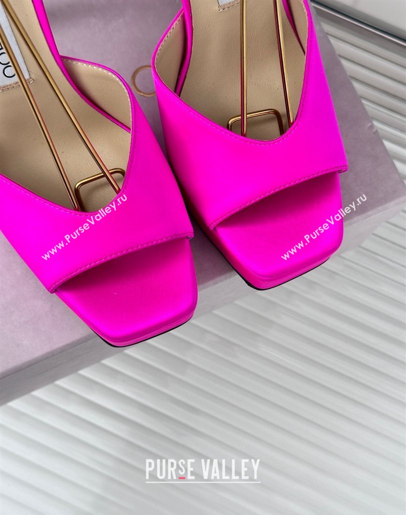 Jimmy Choo Saeda Sandal Platform 12.5cm in Satin with Crystals Ankle Strap Neon Pink 2024 (MD-240227103)