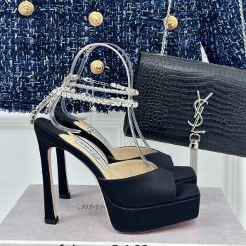Jimmy Choo Saeda Sandal Platform 12.5cm in Satin with Crystals Ankle Strap Black 2024 (MD-240227106)