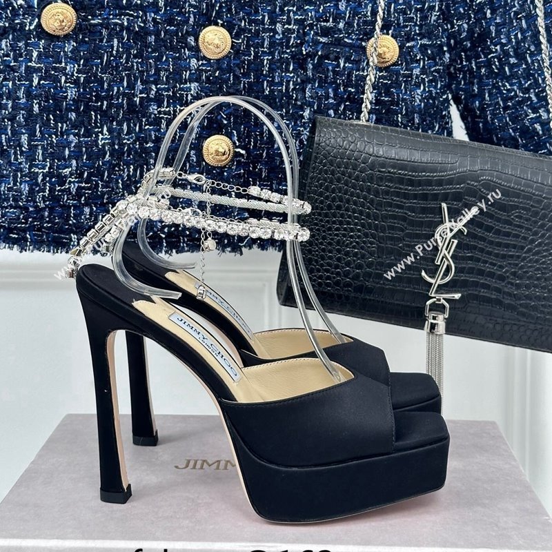 Jimmy Choo Saeda Sandal Platform 12.5cm in Satin with Crystals Ankle Strap Black 2024 (MD-240227106)