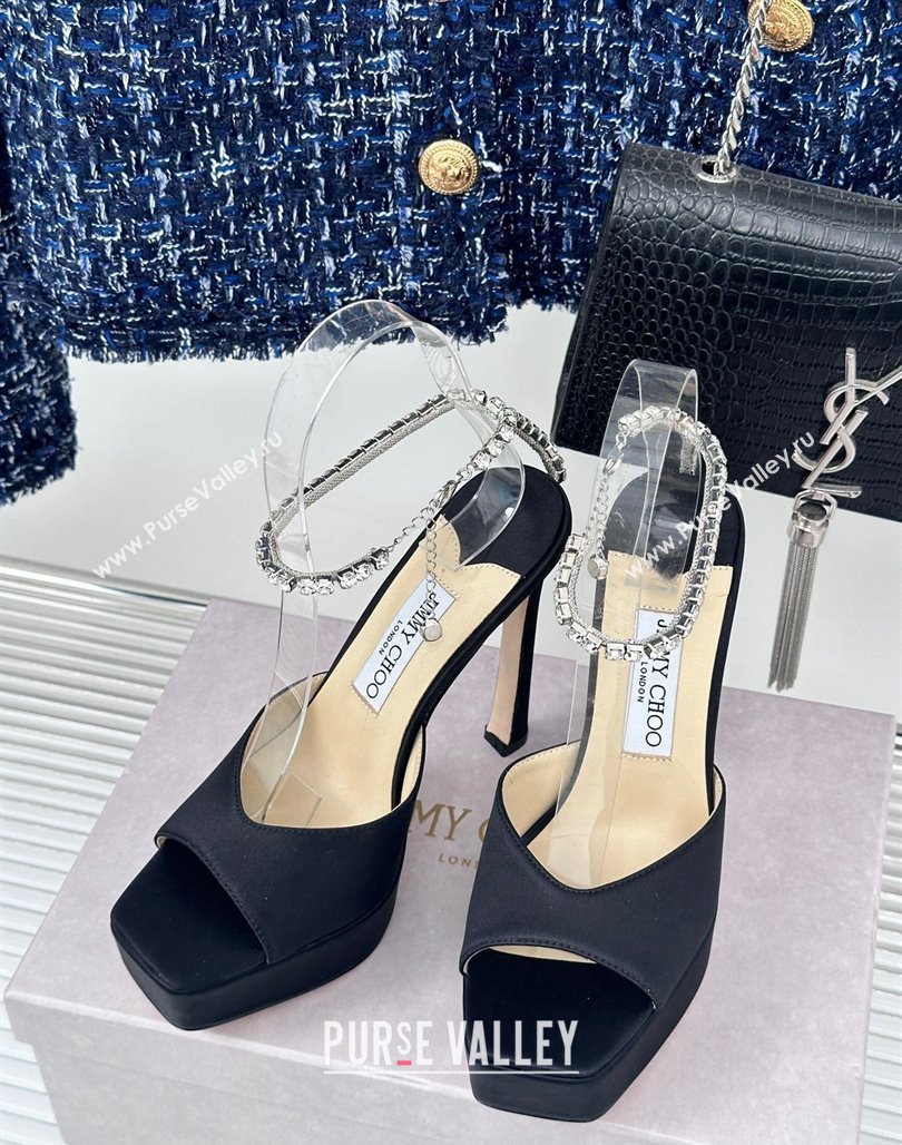 Jimmy Choo Saeda Sandal Platform 12.5cm in Satin with Crystals Ankle Strap Black 2024 (MD-240227106)