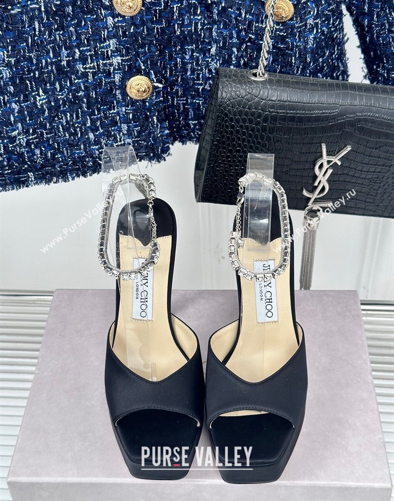 Jimmy Choo Saeda Sandal Platform 12.5cm in Satin with Crystals Ankle Strap Black 2024 (MD-240227106)