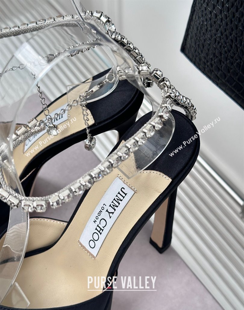 Jimmy Choo Saeda Sandal Platform 12.5cm in Satin with Crystals Ankle Strap Black 2024 (MD-240227106)