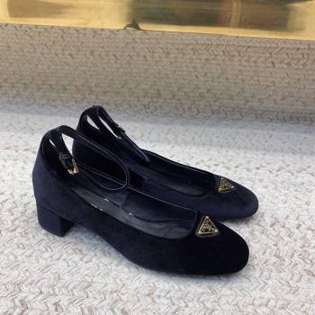 Prada Velvet pumps 3.5cm Black 2024 0228 (KL-240228051)