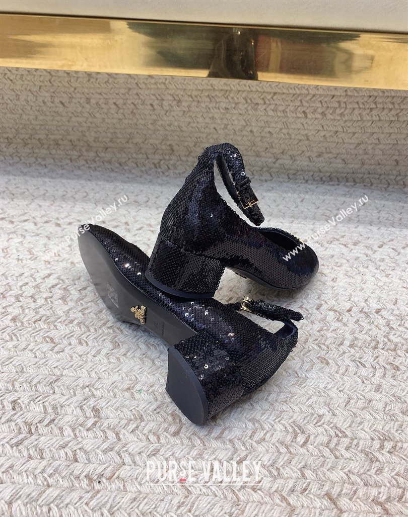 Prada Sequined satin pumps 3.5cm Black 2024 0228 (KL-240228052)