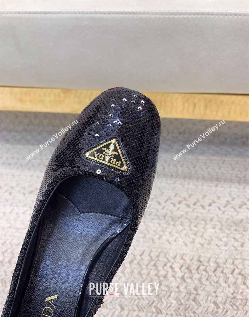 Prada Sequined satin pumps 3.5cm Black 2024 0228 (KL-240228052)
