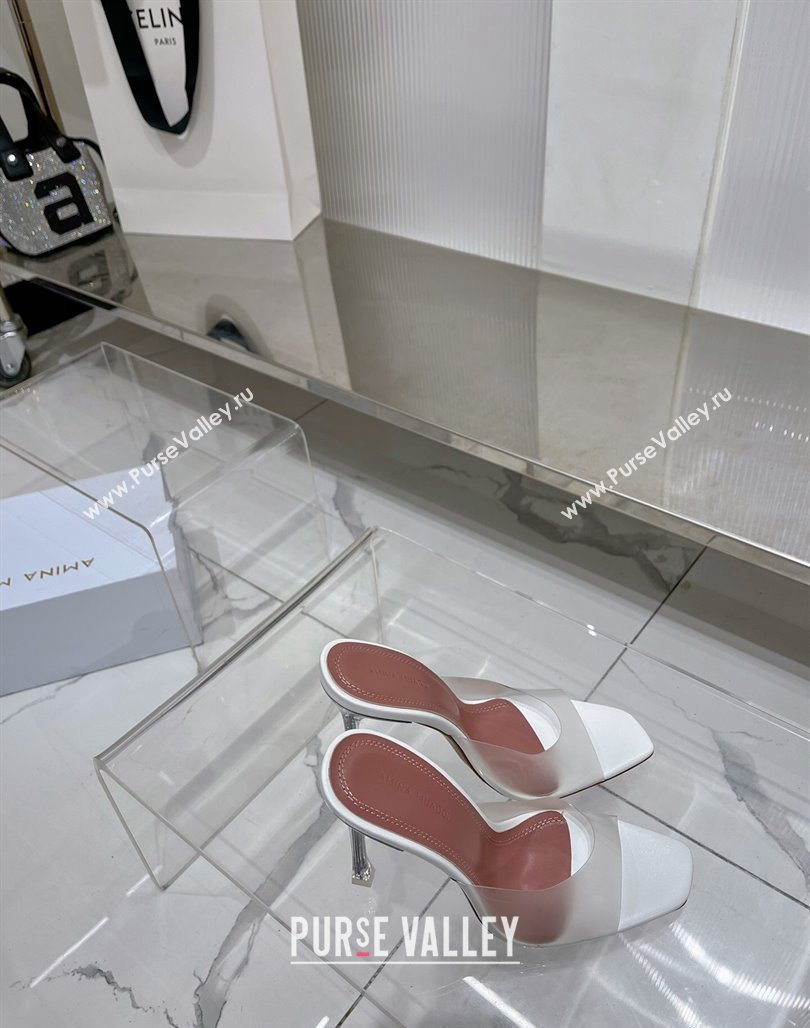 Amina Muaddi Alexa Glass Slide Sandals 11cm in PVC White 2023 AM09112 (ZN-240228036)