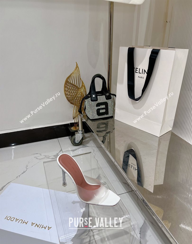 Amina Muaddi Alexa Glass Slide Sandals 11cm in PVC White 2023 AM09112 (ZN-240228036)
