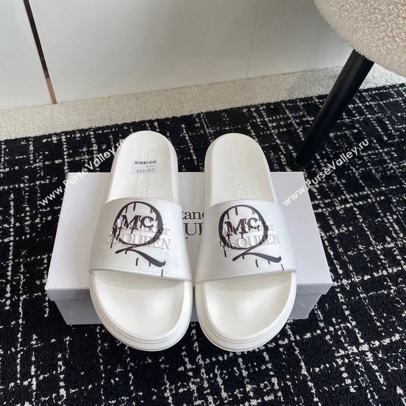 Alexander McQueen TPU Slide Sandals with Logo Print White 2024 043001 (KL-240430111)