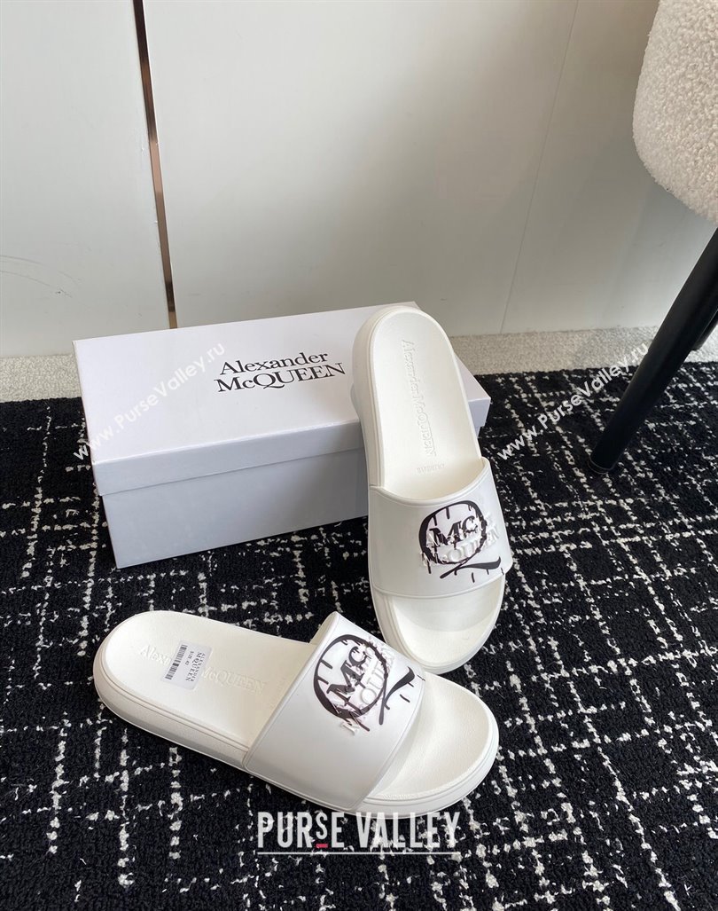 Alexander McQueen TPU Slide Sandals with Logo Print White 2024 043001 (KL-240430111)