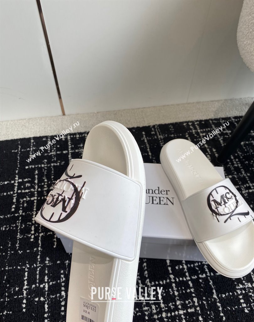 Alexander McQueen TPU Slide Sandals with Logo Print White 2024 043001 (KL-240430111)