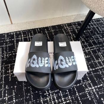 Alexander McQueen TPU Slide Sandals with Signature Print Black 2024 043002 (KL-240430112)