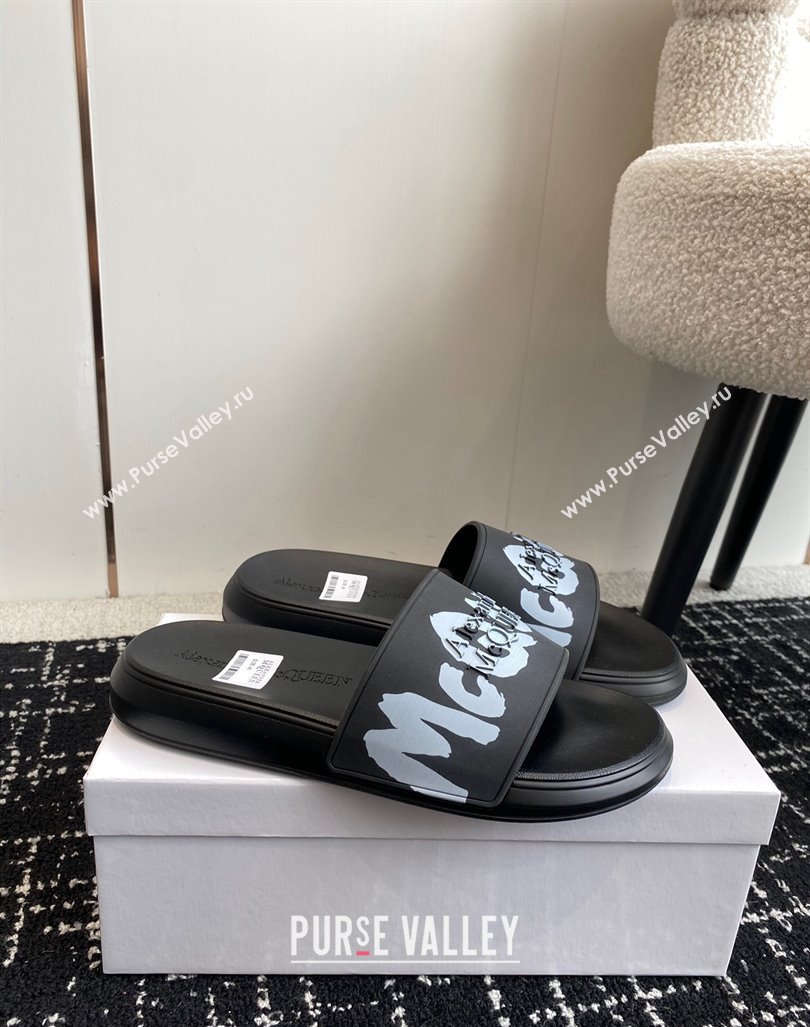 Alexander McQueen TPU Slide Sandals with Signature Print Black 2024 043002 (KL-240430112)