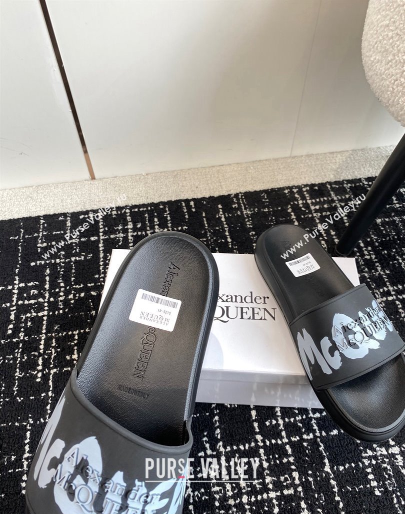 Alexander McQueen TPU Slide Sandals with Signature Print Black 2024 043002 (KL-240430112)