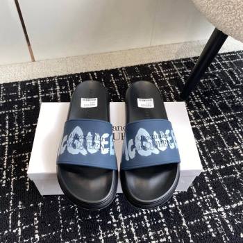 Alexander McQueen TPU Slide Sandals with Signature Print Blue 2024 043002 (KL-240430114)