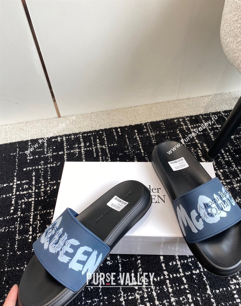 Alexander McQueen TPU Slide Sandals with Signature Print Blue 2024 043002 (KL-240430114)