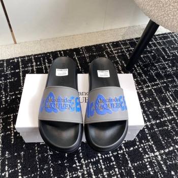Alexander McQueen TPU Slide Sandals with Signature Print Grey 2024 043002 (KL-240430115)