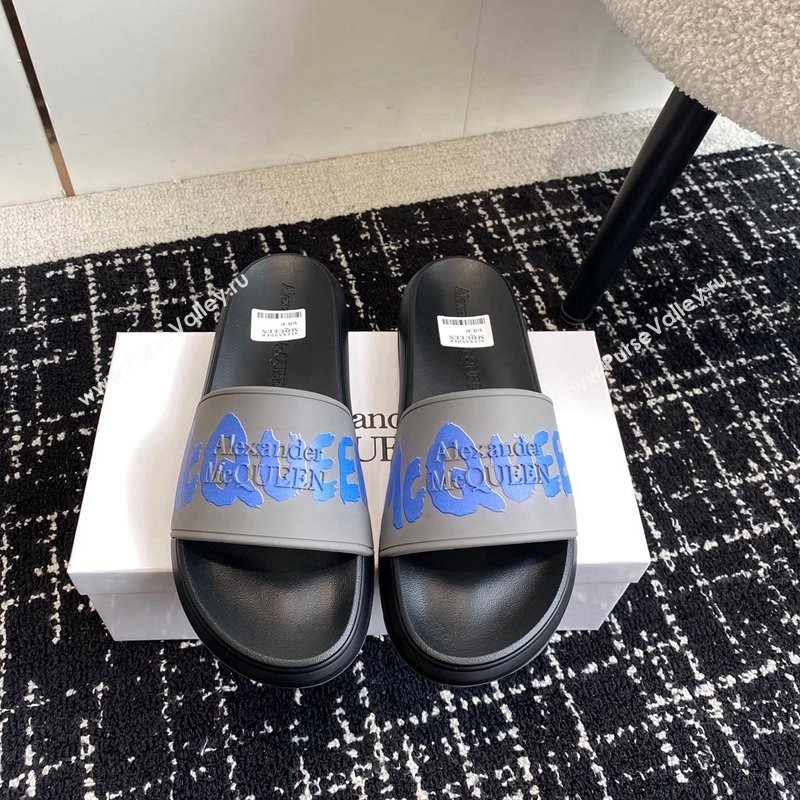 Alexander McQueen TPU Slide Sandals with Signature Print Grey 2024 043002 (KL-240430115)