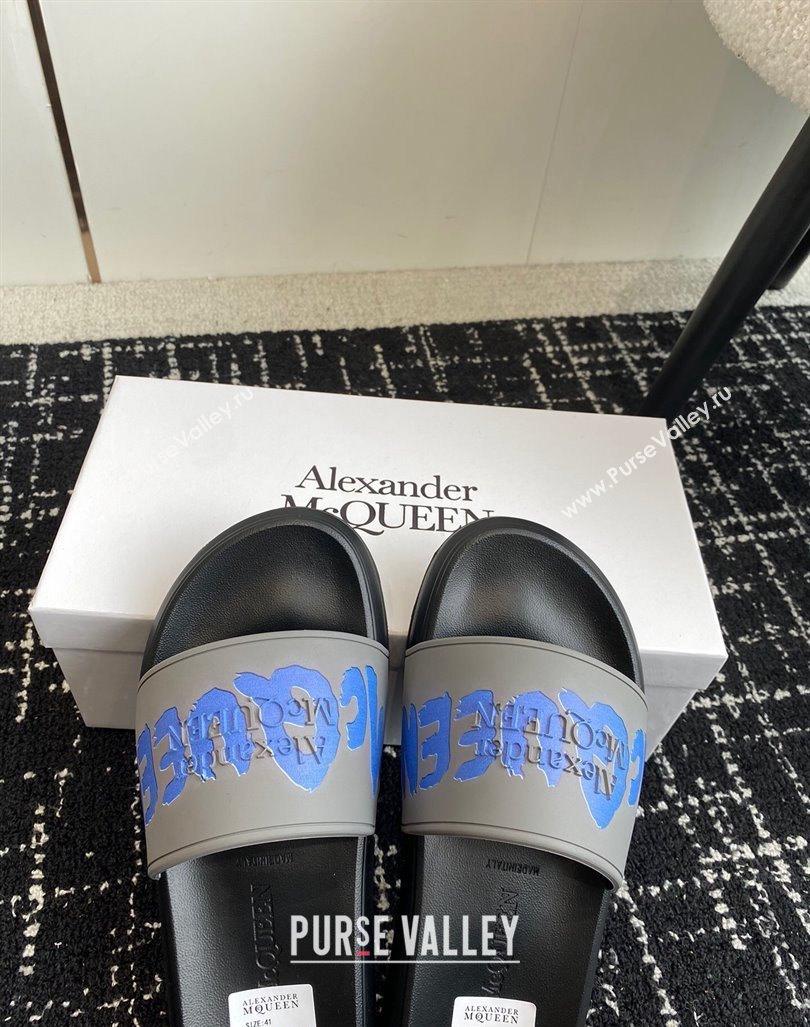 Alexander McQueen TPU Slide Sandals with Signature Print Grey 2024 043002 (KL-240430115)