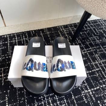 Alexander McQueen TPU Slide Sandals with Signature Print White 2024 043002 (KL-240430116)