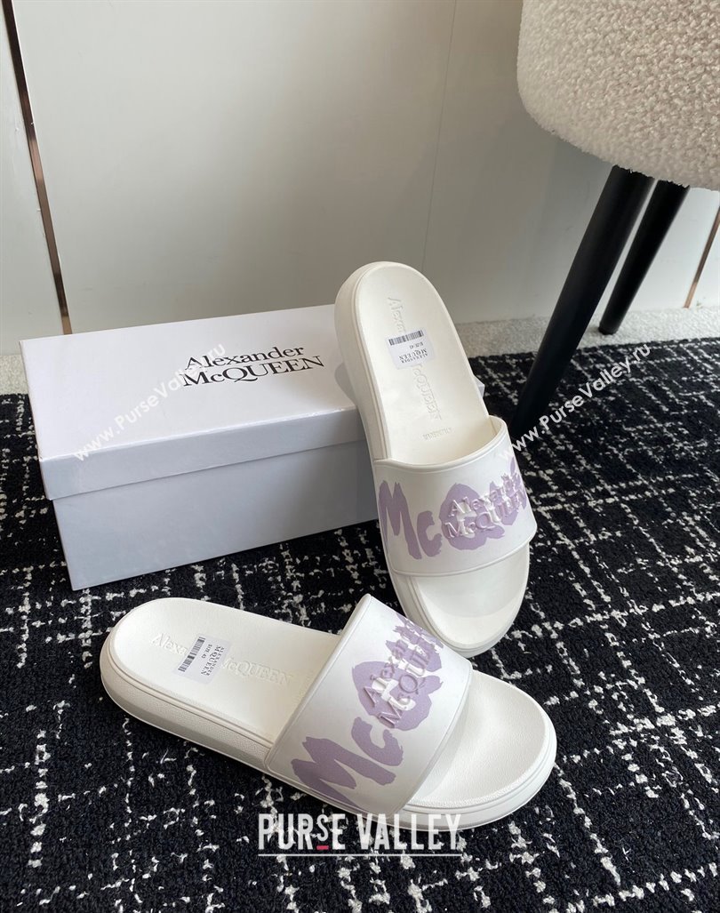 Alexander McQueen TPU Slide Sandals with Signature Print Purple 2024 043002 (KL-240430118)