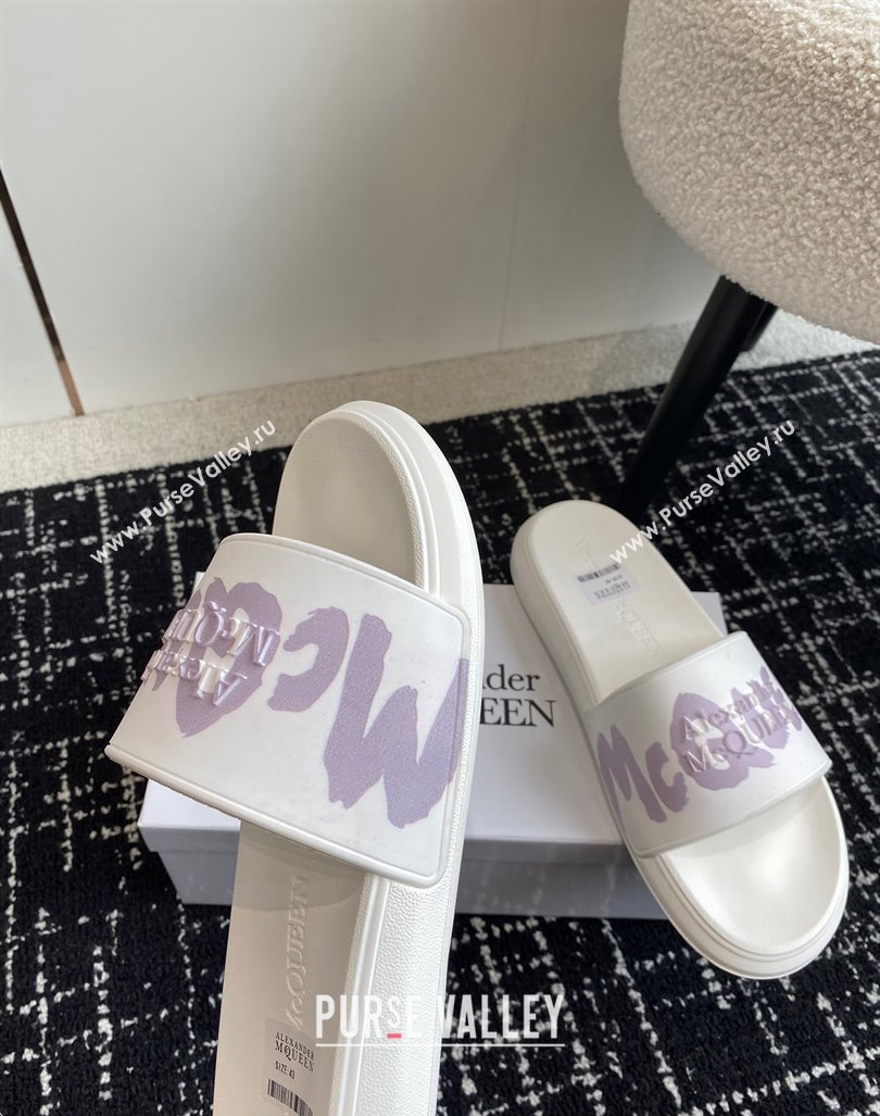 Alexander McQueen TPU Slide Sandals with Signature Print Purple 2024 043002 (KL-240430118)