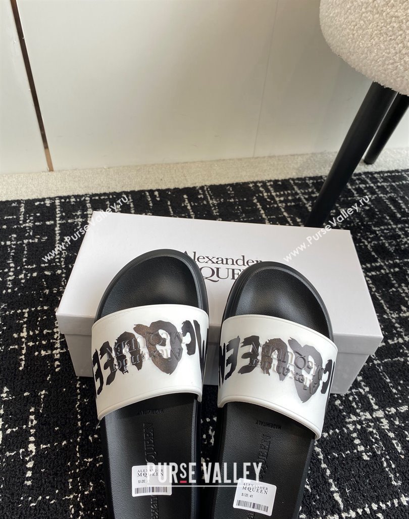 Alexander McQueen TPU Slide Sandals with Signature Print White/Black 2024 0430 (KL-240430119)