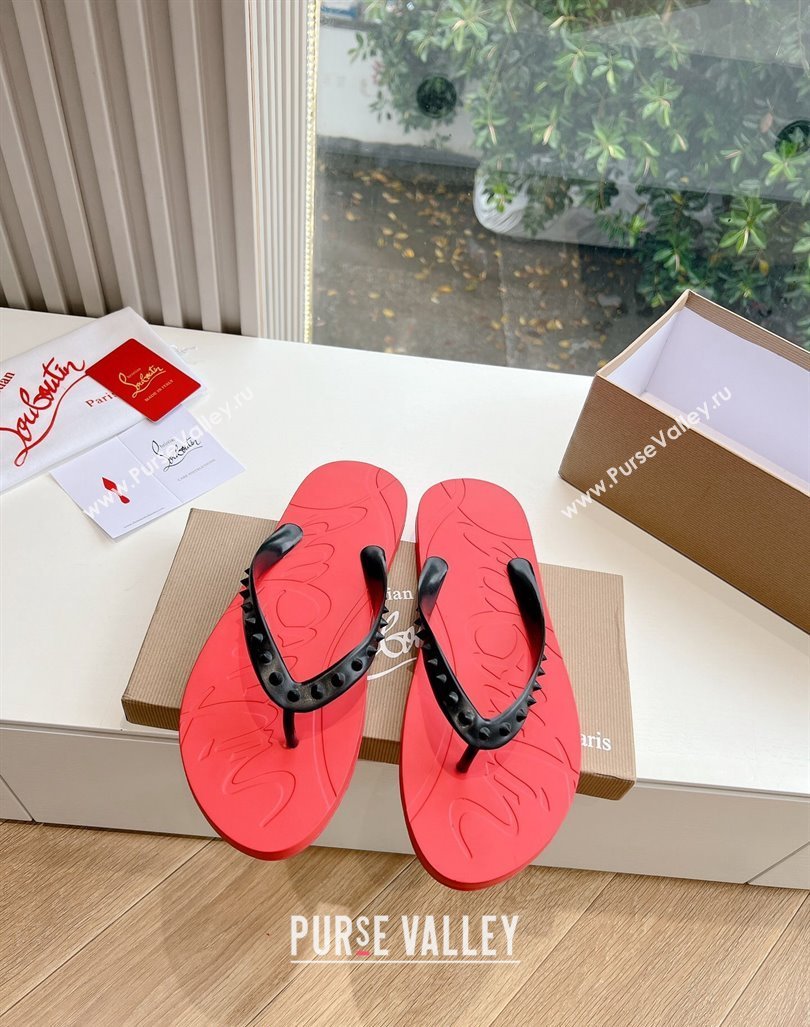 Christian Louboutin Mens Rubber Flat Thong Slide Sandal Black/Red 2024 G125 (KL-240612134)